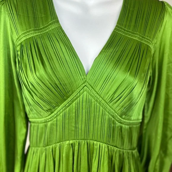 All Saints SZ 0 The‎ Estelle Green  Long Sleeve V-Neck asymmetrical midi dress - Picture 7 of 16